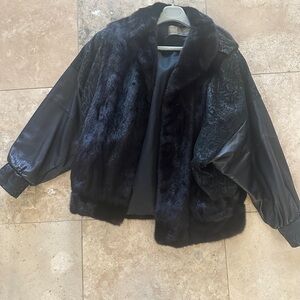 Saga Furs Black Leather and mink Women's Jacket
